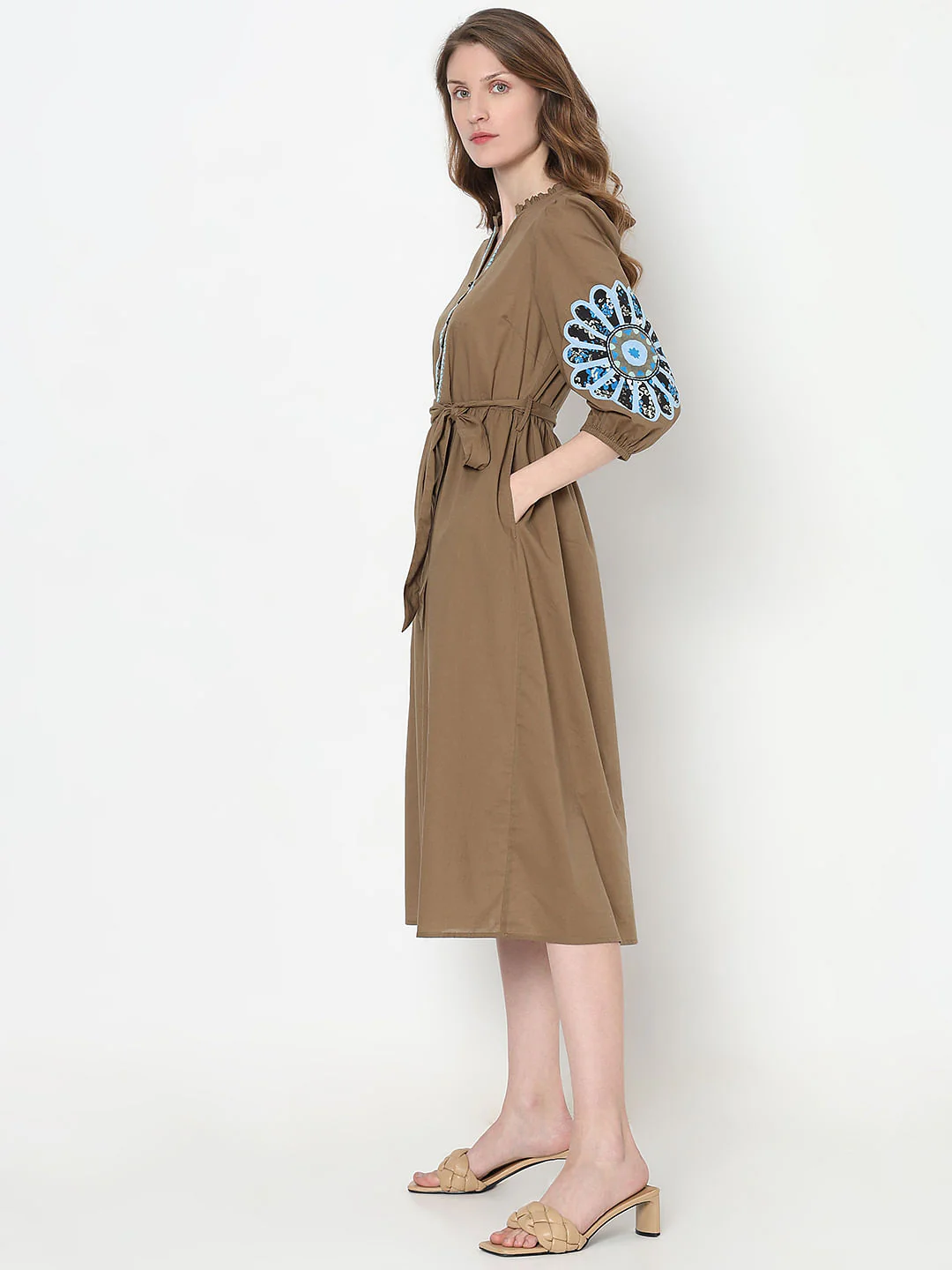 Brown Embroidered Midi Dress - Image 3