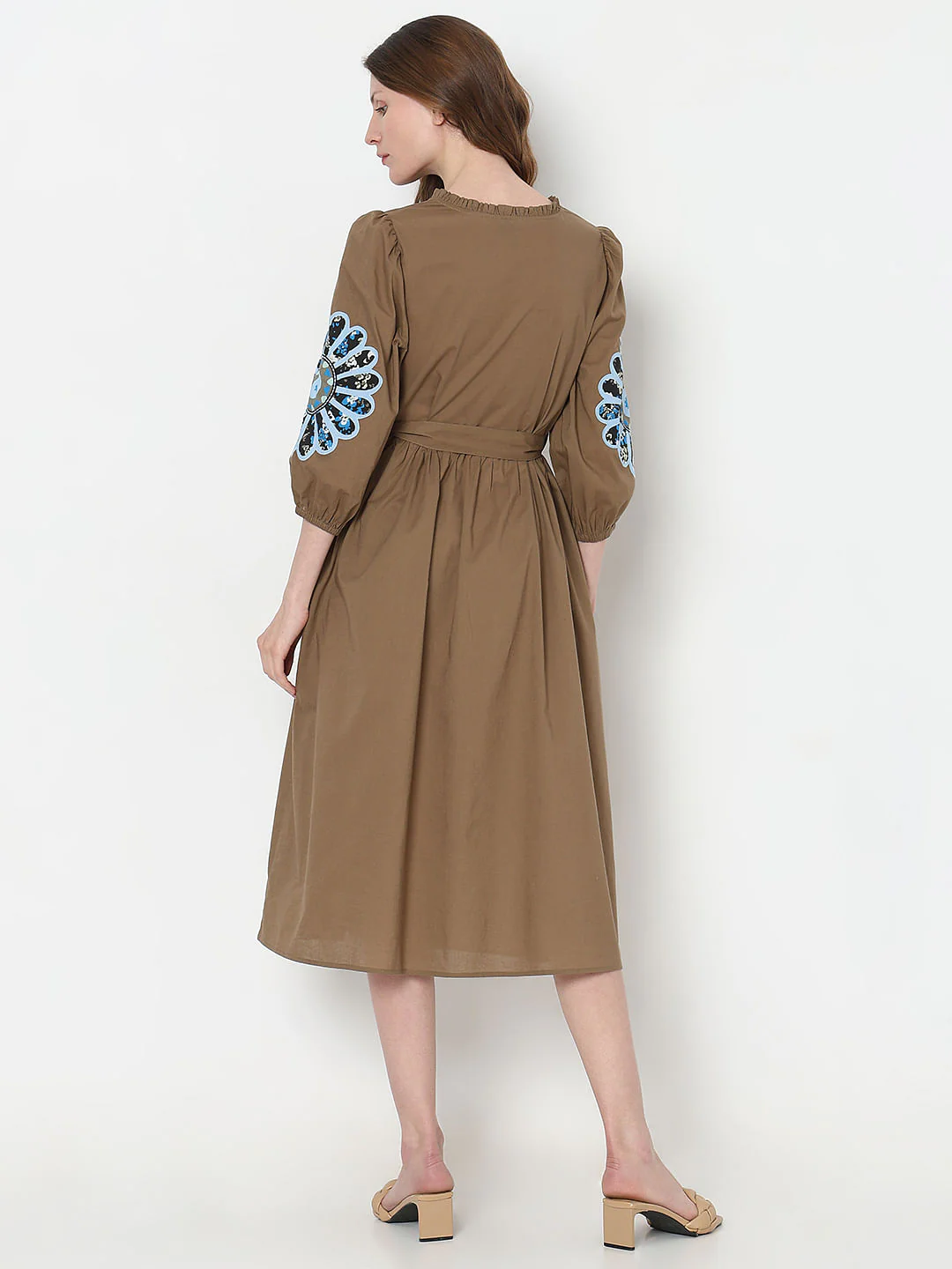 Brown Embroidered Midi Dress - Image 4