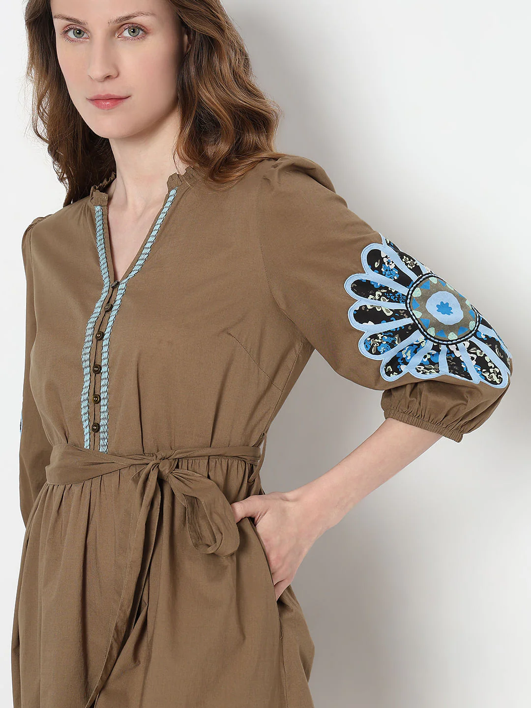 Brown Embroidered Midi Dress - Image 5