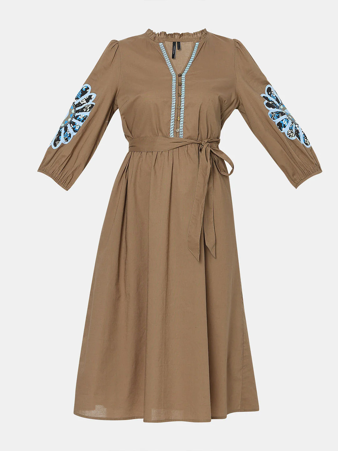 Brown Embroidered Midi Dress - Image 6