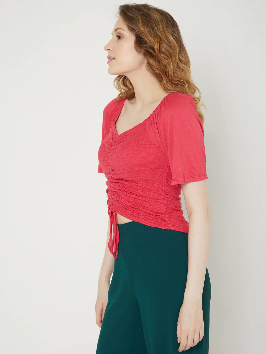 Pink Ruched Crop Top - Image 3
