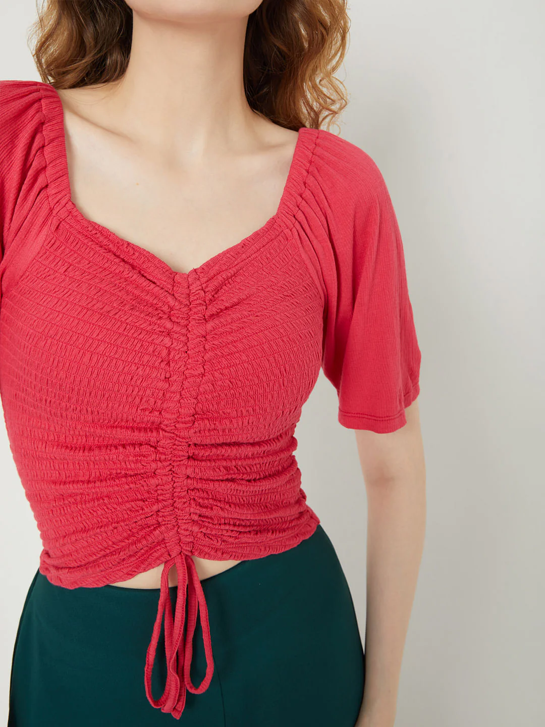 Pink Ruched Crop Top - Image 6