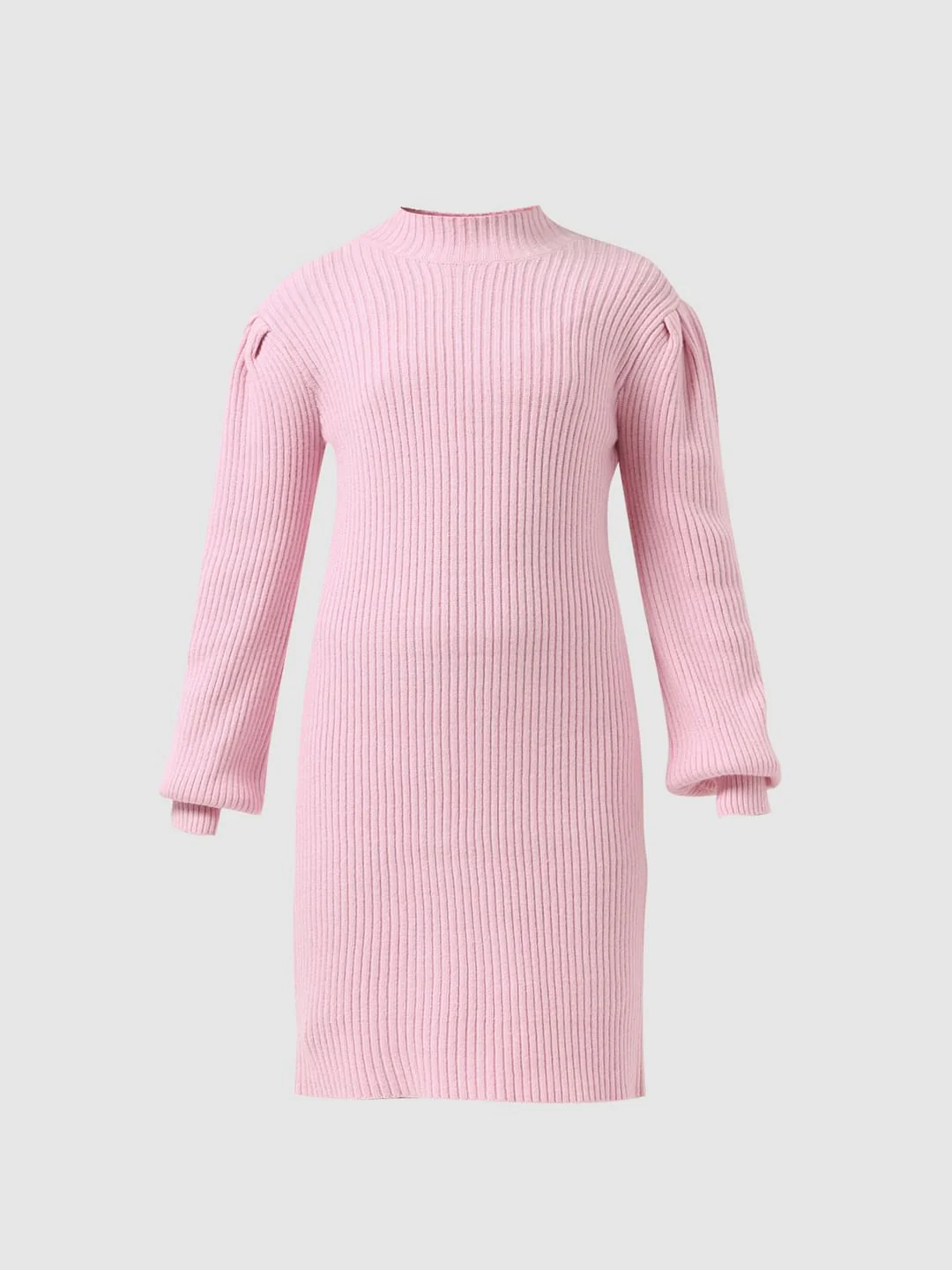 Girl Pink Ribbed Sweater Dress - Image 5