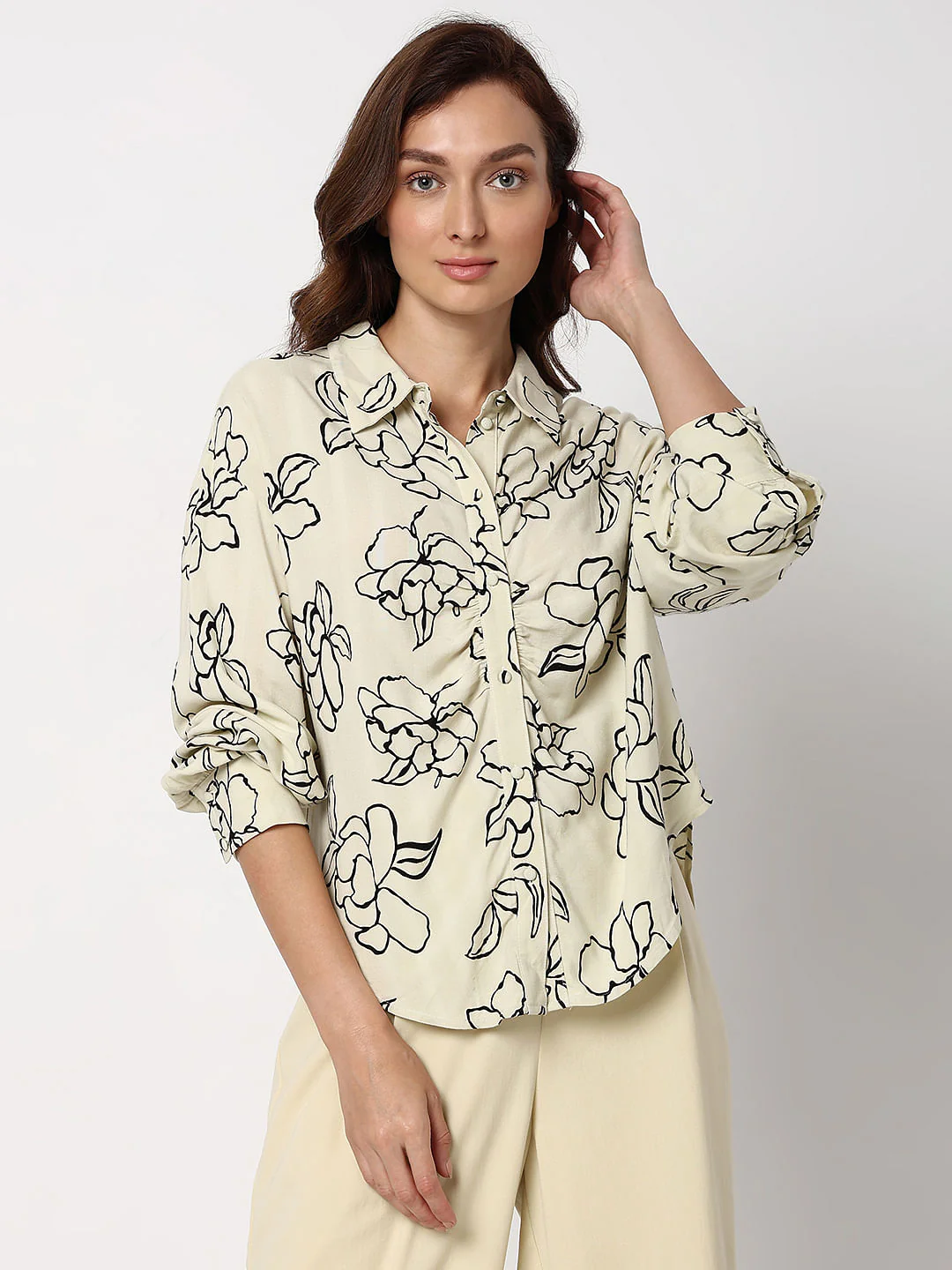 White Floral Print Regular Fit Shirt - Image 2