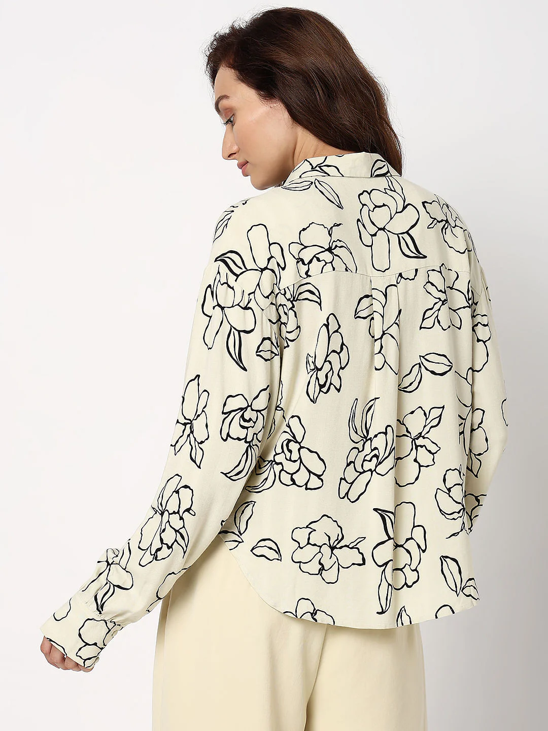 White Floral Print Regular Fit Shirt - Image 4