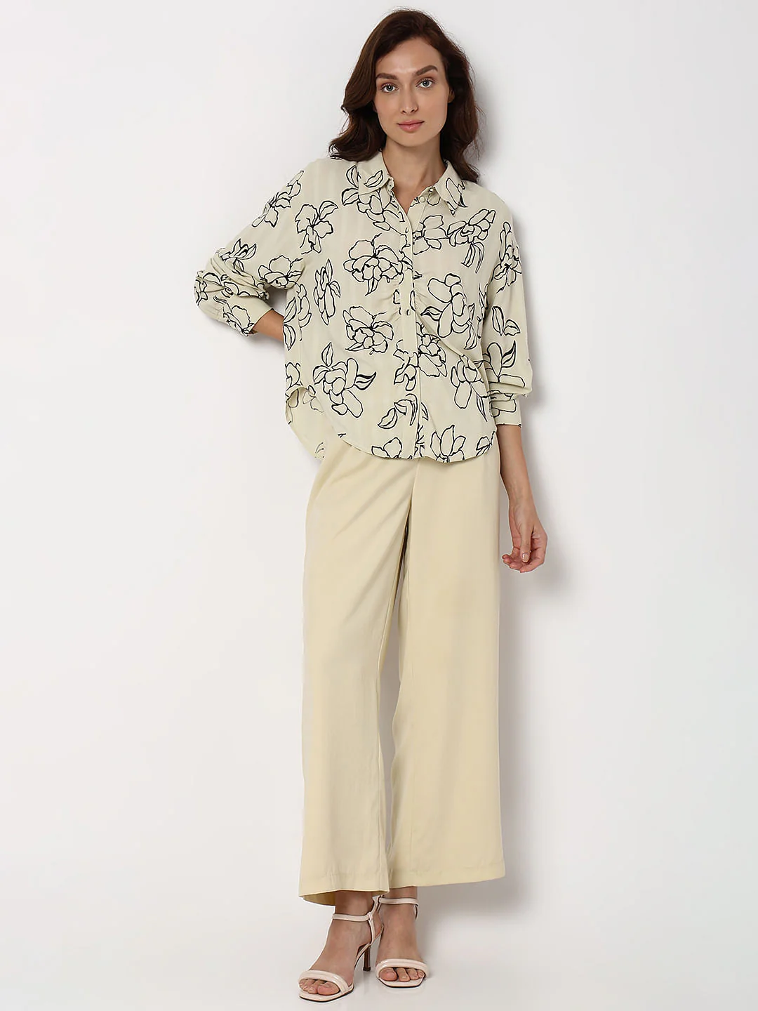 White Floral Print Regular Fit Shirt - Image 5
