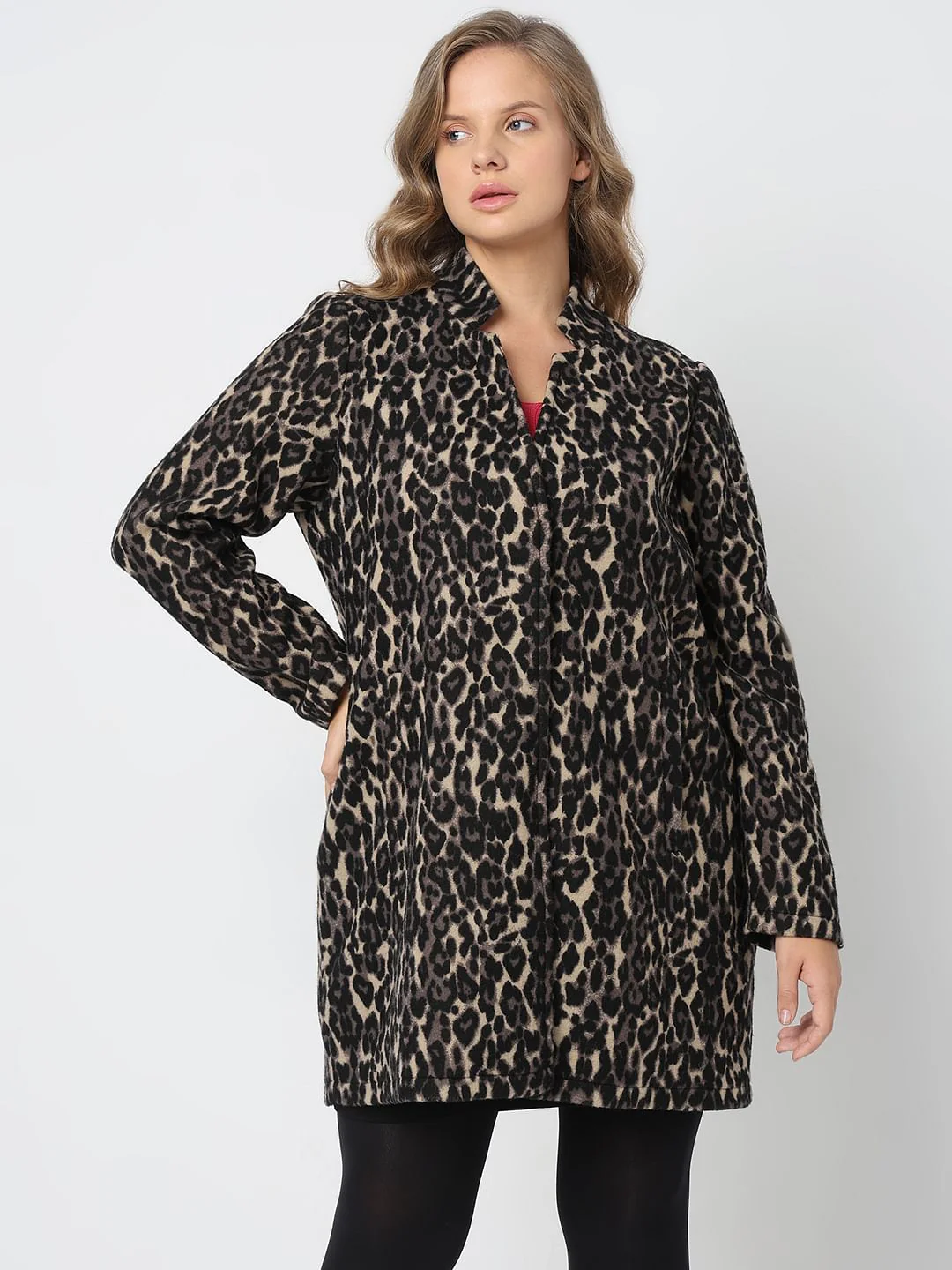 Curve Black Animal Print Brushed Coat - Image 2