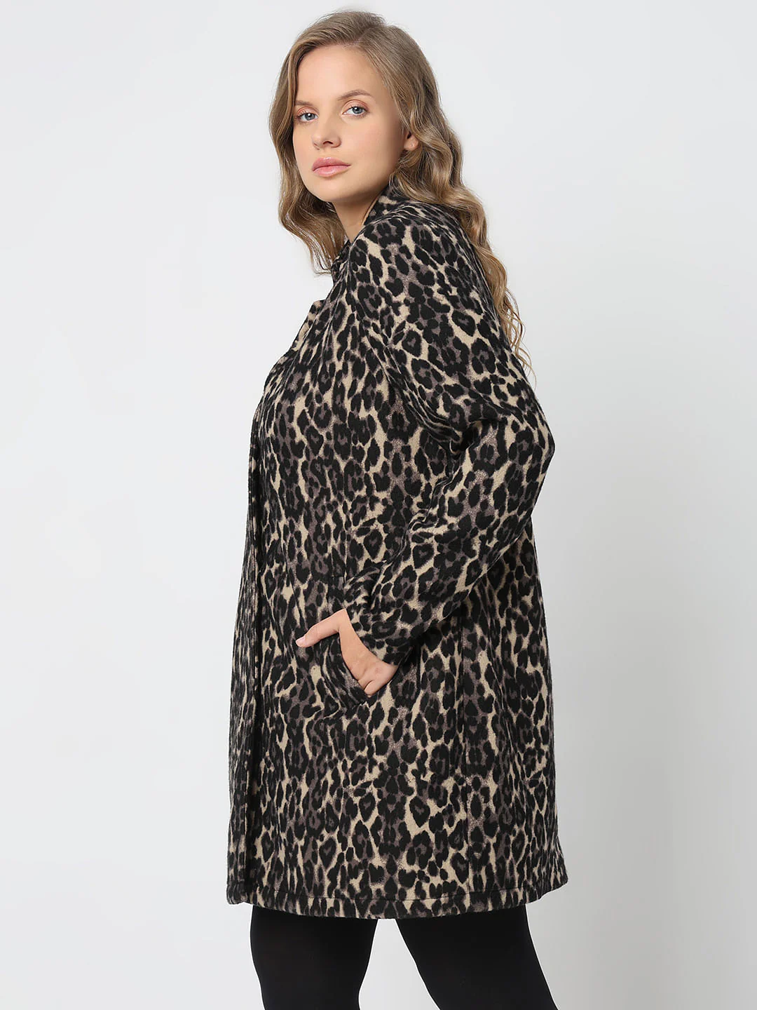 Curve Black Animal Print Brushed Coat - Image 3
