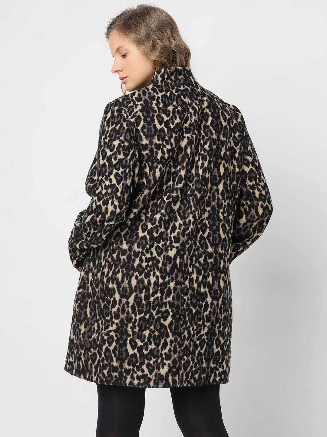 Curve Black Animal Print Brushed Coat - Image 4