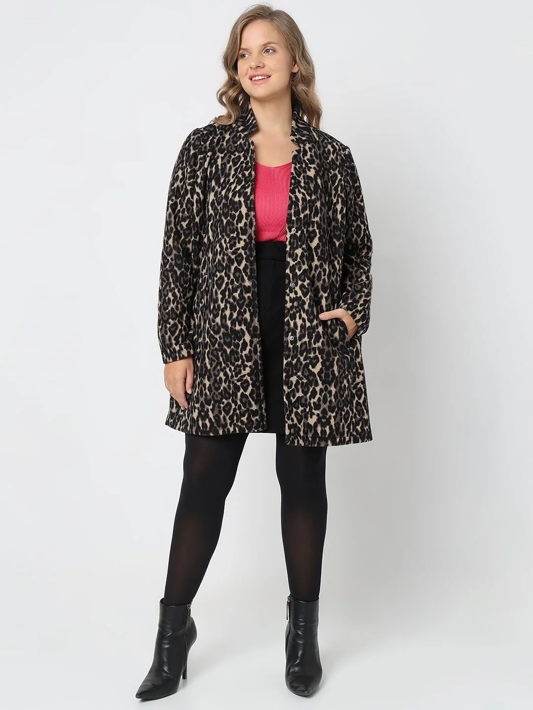Curve Black Animal Print Brushed Coat - Image 5