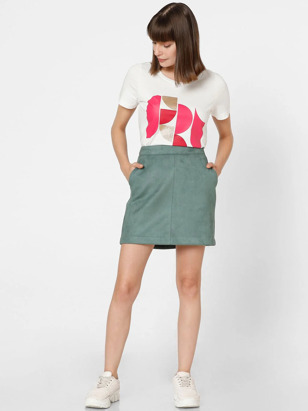 Green Faux Suede Mini Skirt - Image 5