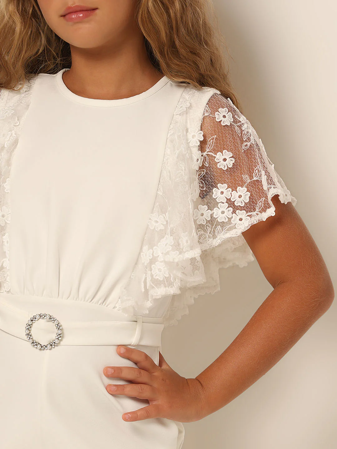 Girls White Flared Sleeves Playsuit - Image 4