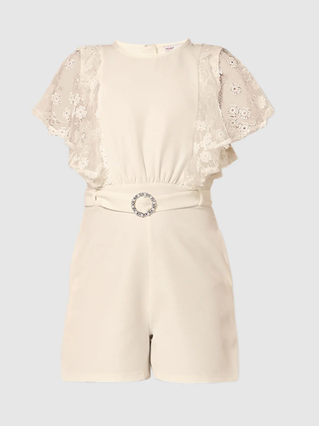 Girls White Flared Sleeves Playsuit - Image 6