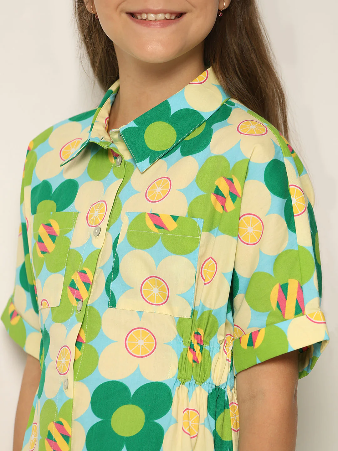 Green Printed Shirt Dress - Image 4