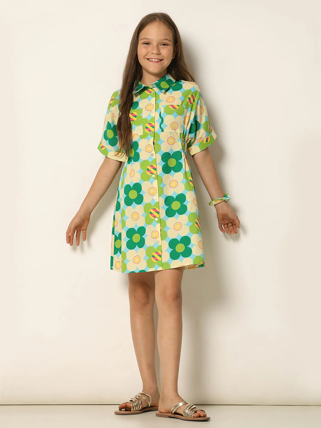 Green Printed Shirt Dress - Image 5