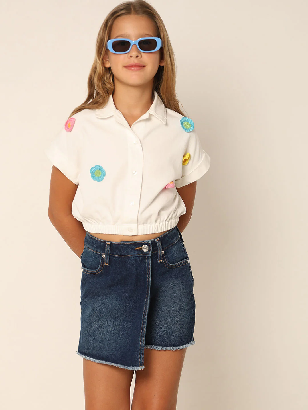 White Crochet Flower Detail Shirt