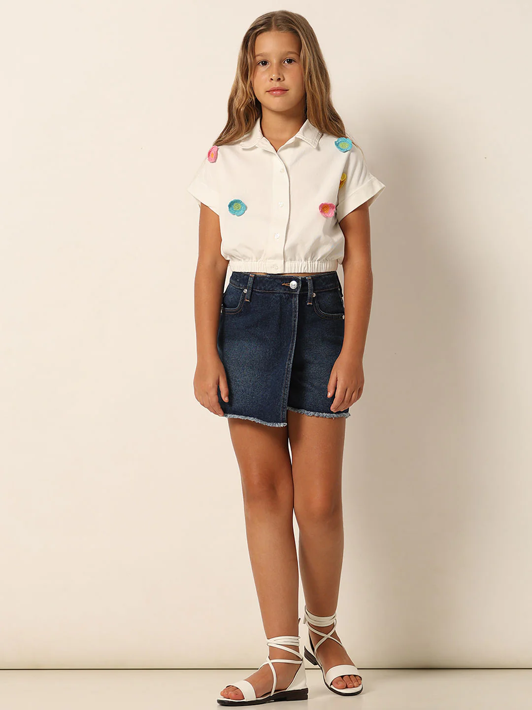 White Crochet Flower Detail Shirt - Image 5