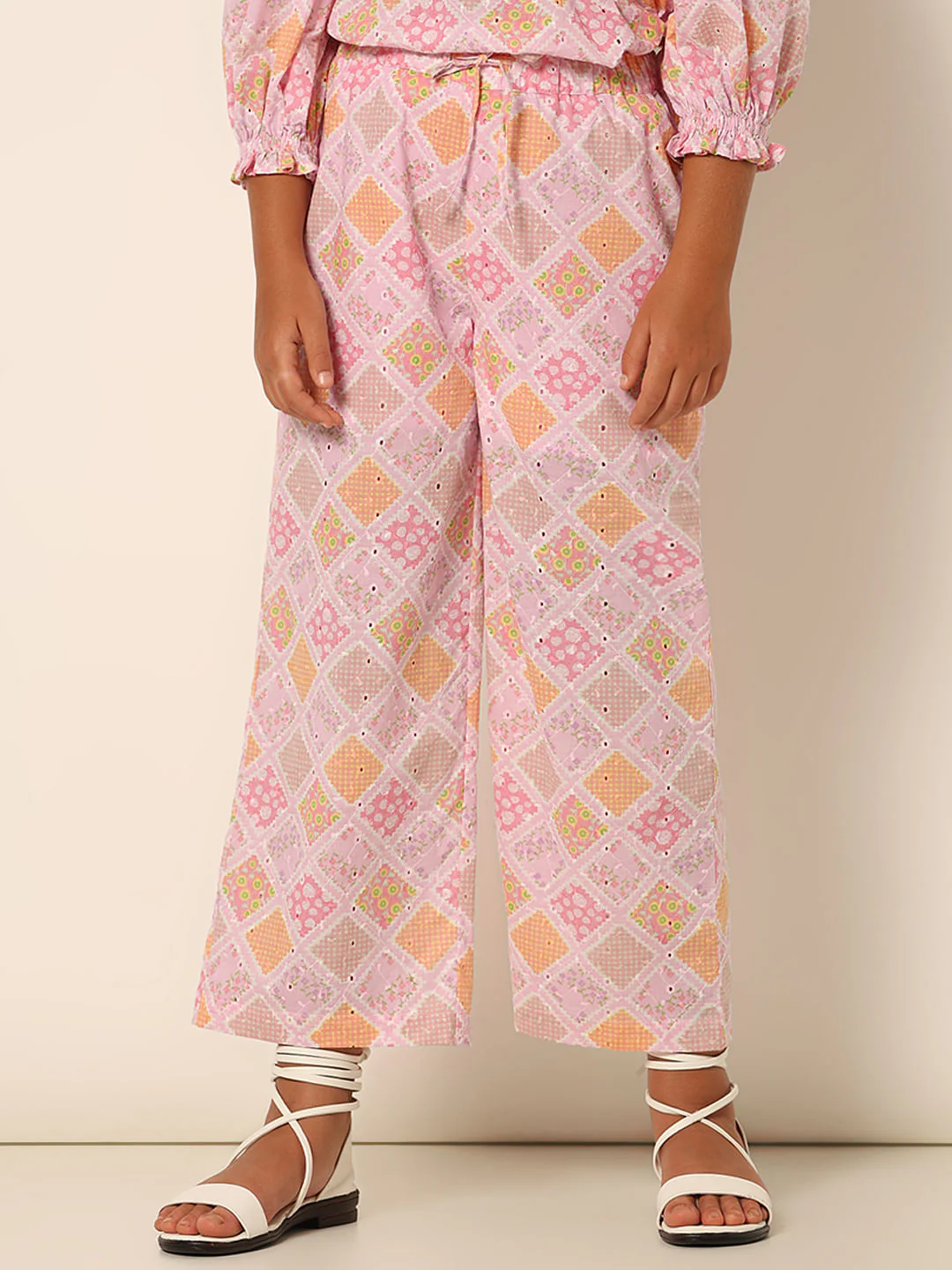Girls Pink Schiffli Co-Ord Set Pants - Image 2