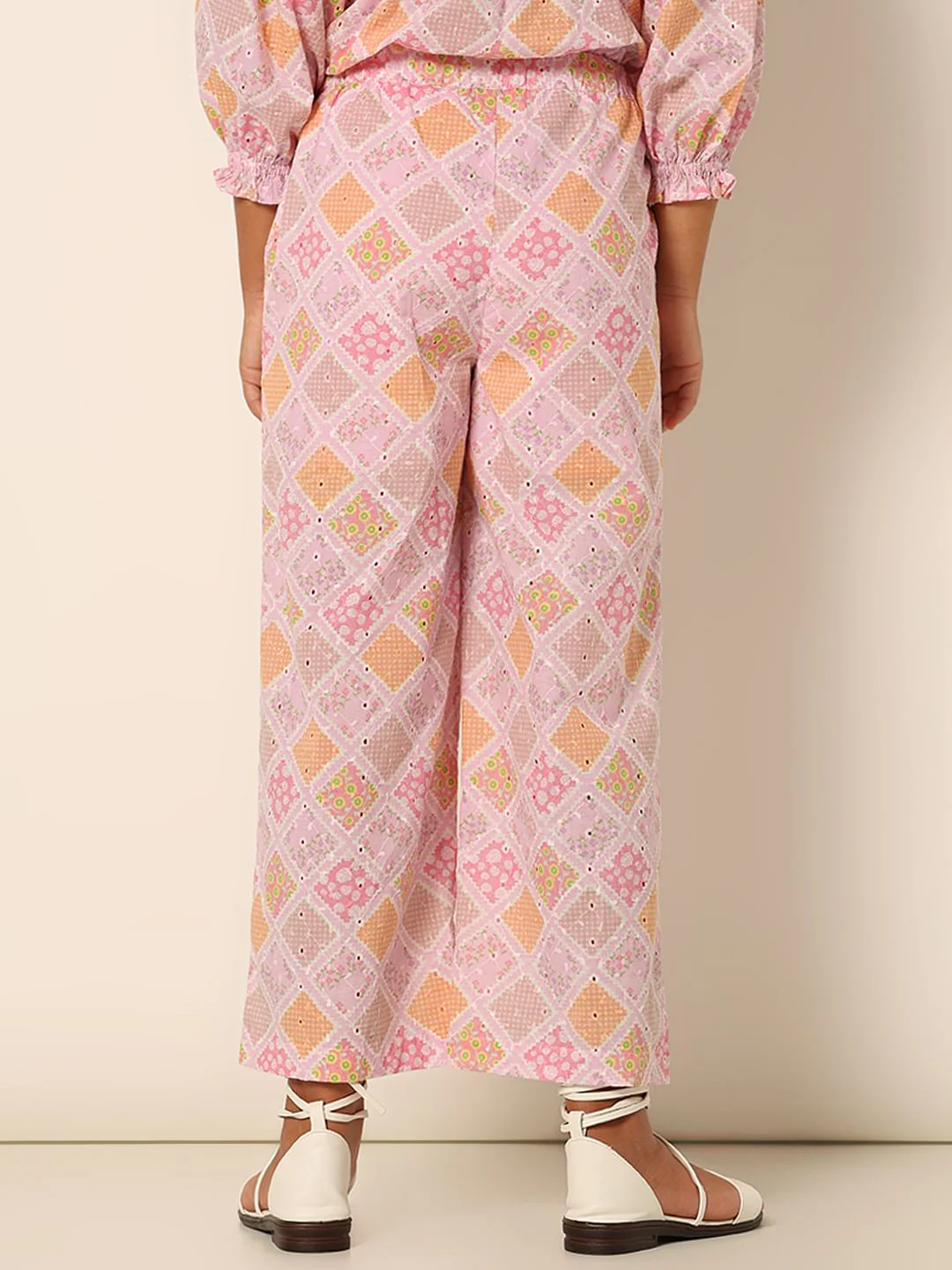 Girls Pink Schiffli Co-Ord Set Pants - Image 3