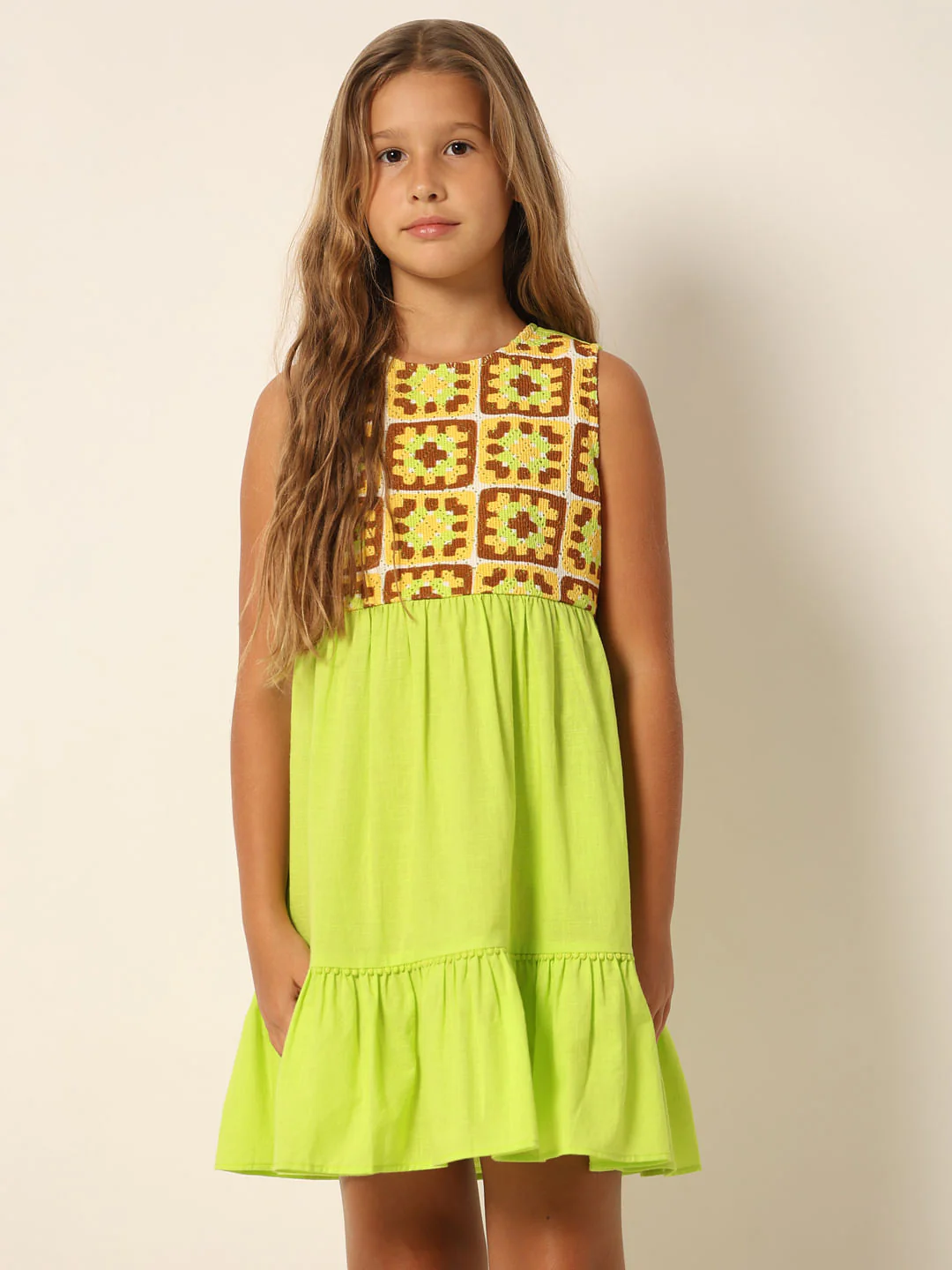 Green Crochet Detail Fit & Flare Dress - Image 2