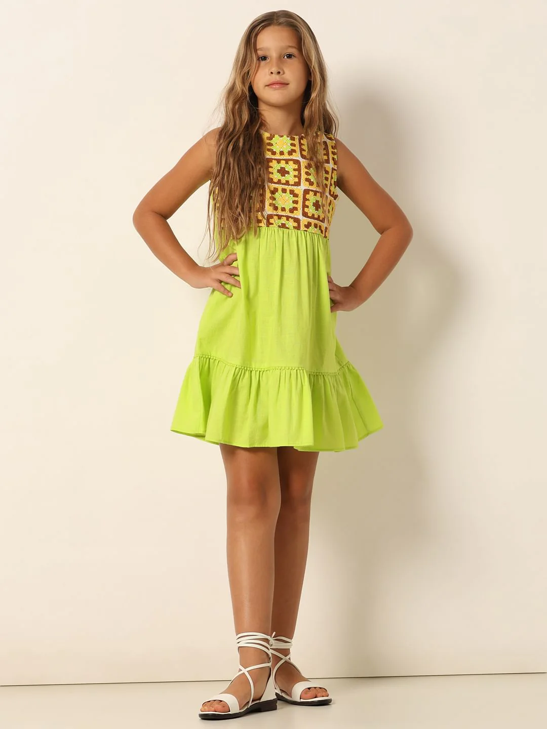 Green Crochet Detail Fit & Flare Dress - Image 5