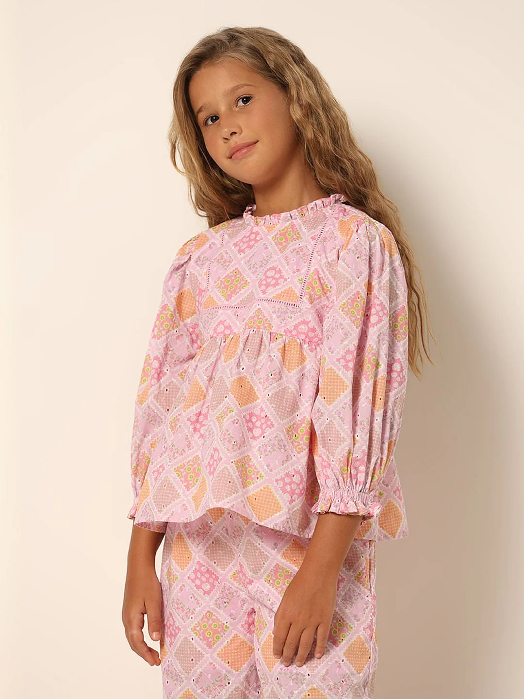 Girls Pink Schiffli Co-Ord Set Top - Image 2