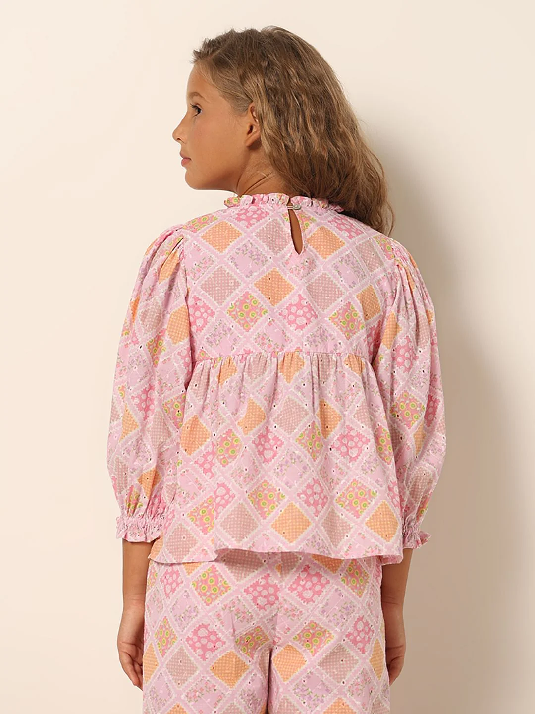Girls Pink Schiffli Co-Ord Set Top - Image 3