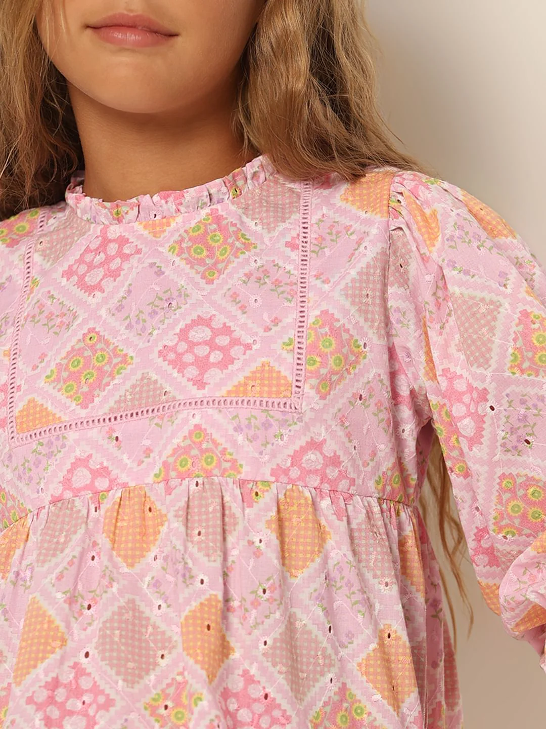 Girls Pink Schiffli Co-Ord Set Top - Image 4
