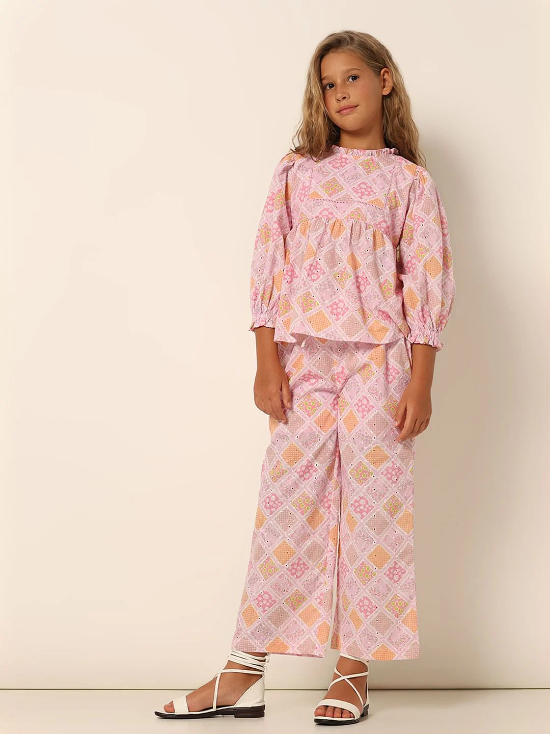 Girls Pink Schiffli Co-Ord Set Top - Image 5