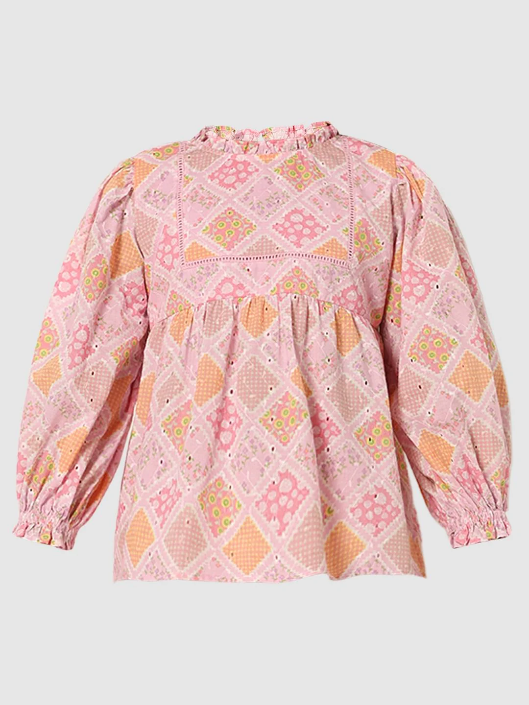 Girls Pink Schiffli Co-Ord Set Top - Image 6