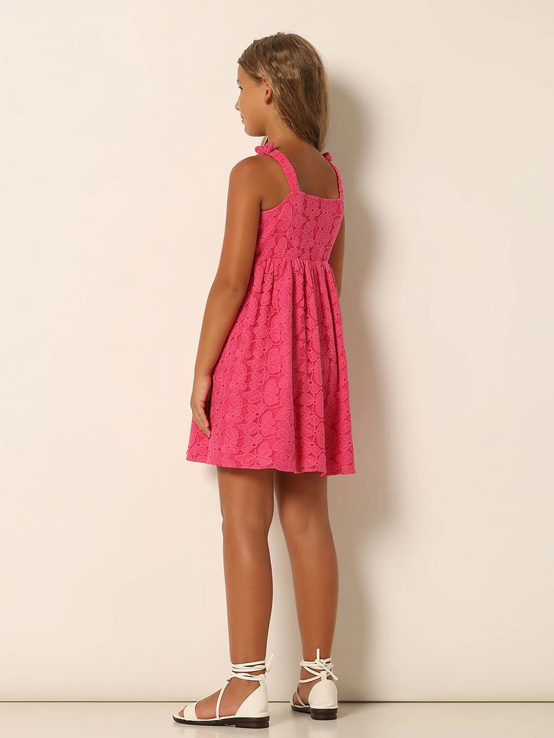 Girls Pink Lace Fit & Flare Dress - Image 3