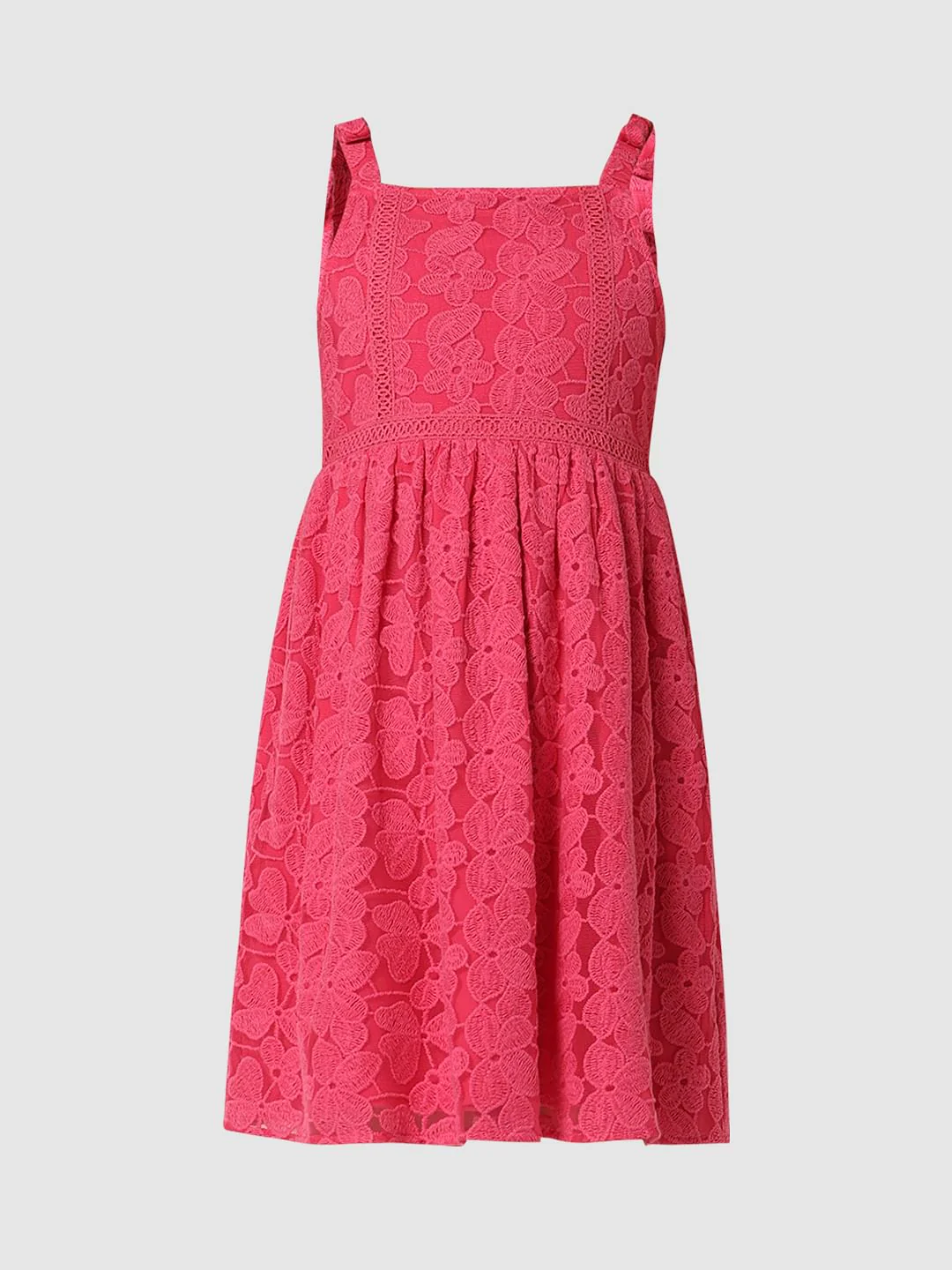 Girls Pink Lace Fit & Flare Dress - Image 6