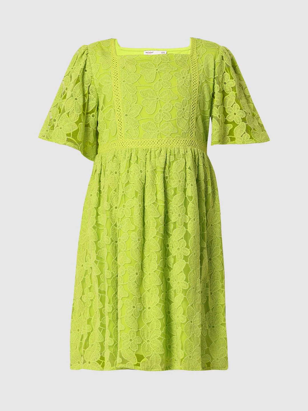 Girls Green Lace Fit & Flare Dress - Image 6