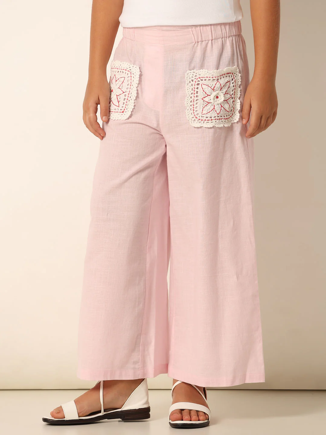 Pink Crochet Pocket Wide Leg Pants - Image 2