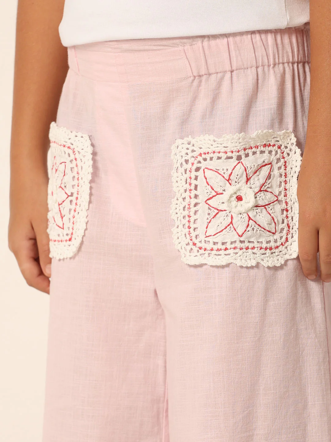 Pink Crochet Pocket Wide Leg Pants - Image 4