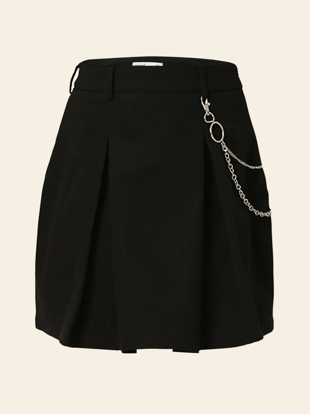 Black Chain Detail Pleated Skirt - Image 5