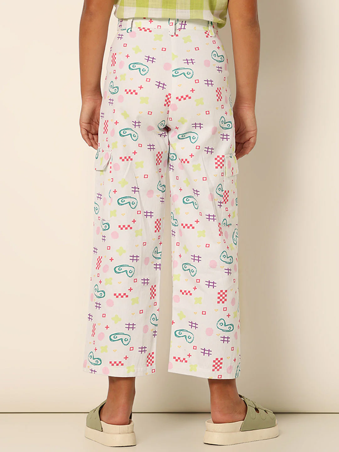 Girl White Mid Rise Printed Wide Leg Pants - Image 3