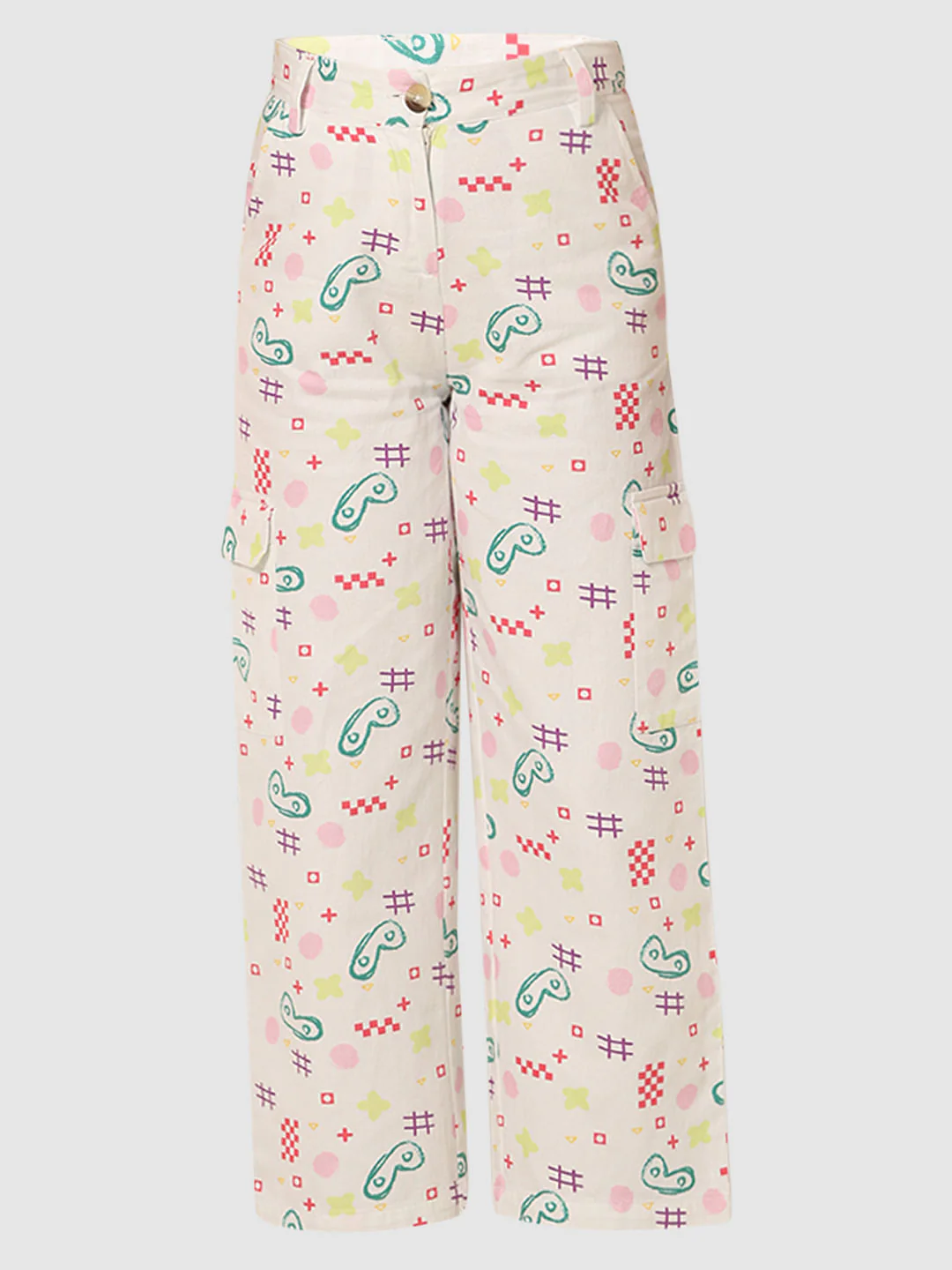 Girl White Mid Rise Printed Wide Leg Pants - Image 5