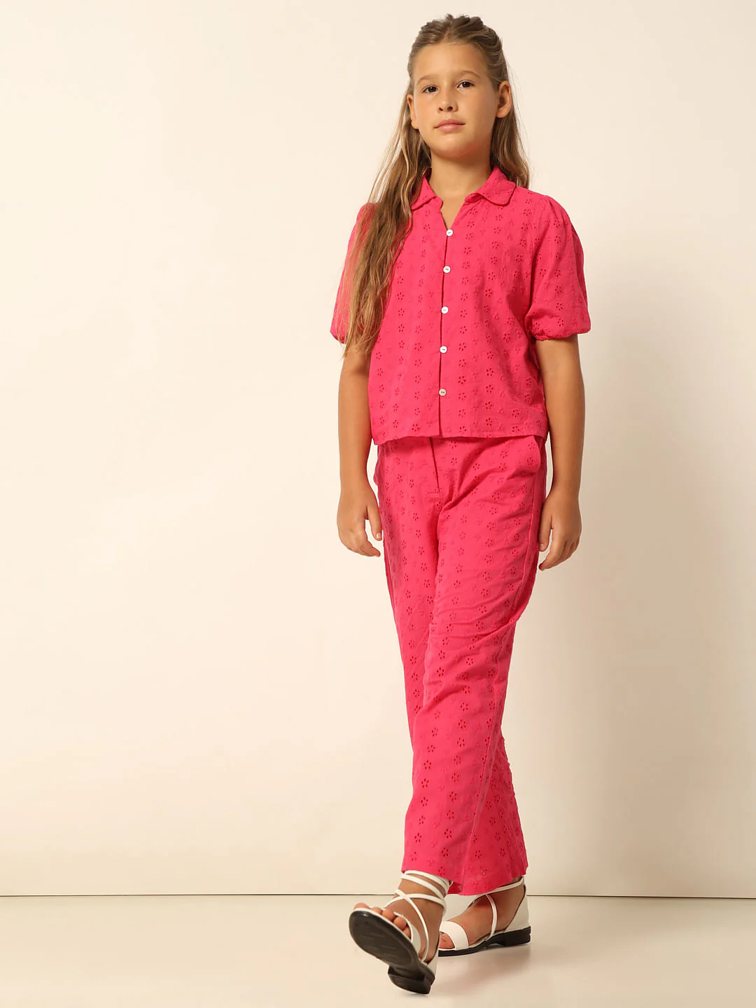 Pink Schiffli Wide Leg Pants