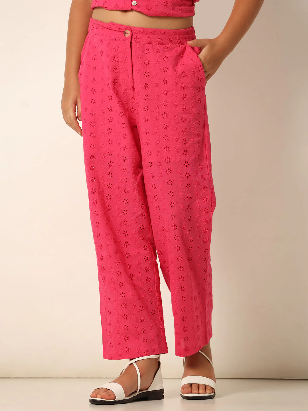 Pink Schiffli Wide Leg Pants - Image 2