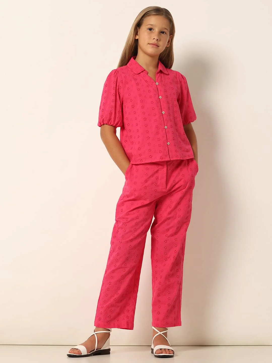 Pink Schiffli Co-Ord Set Shirt - Image 5