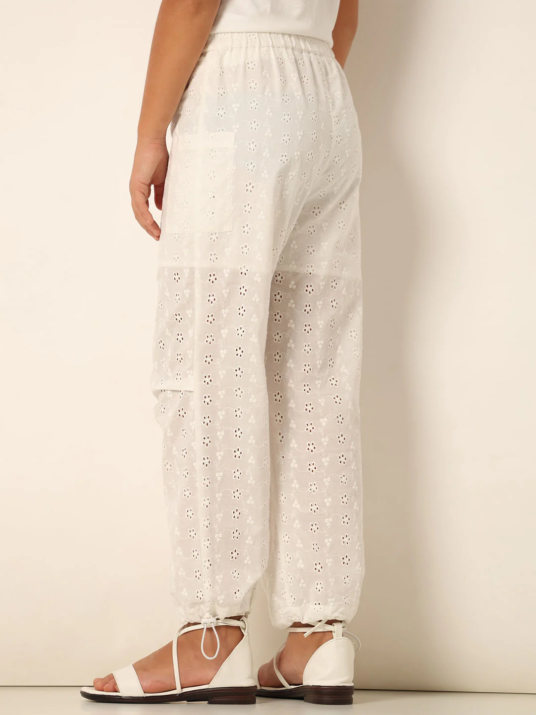 White Schiffli Cotton Joggers - Image 3