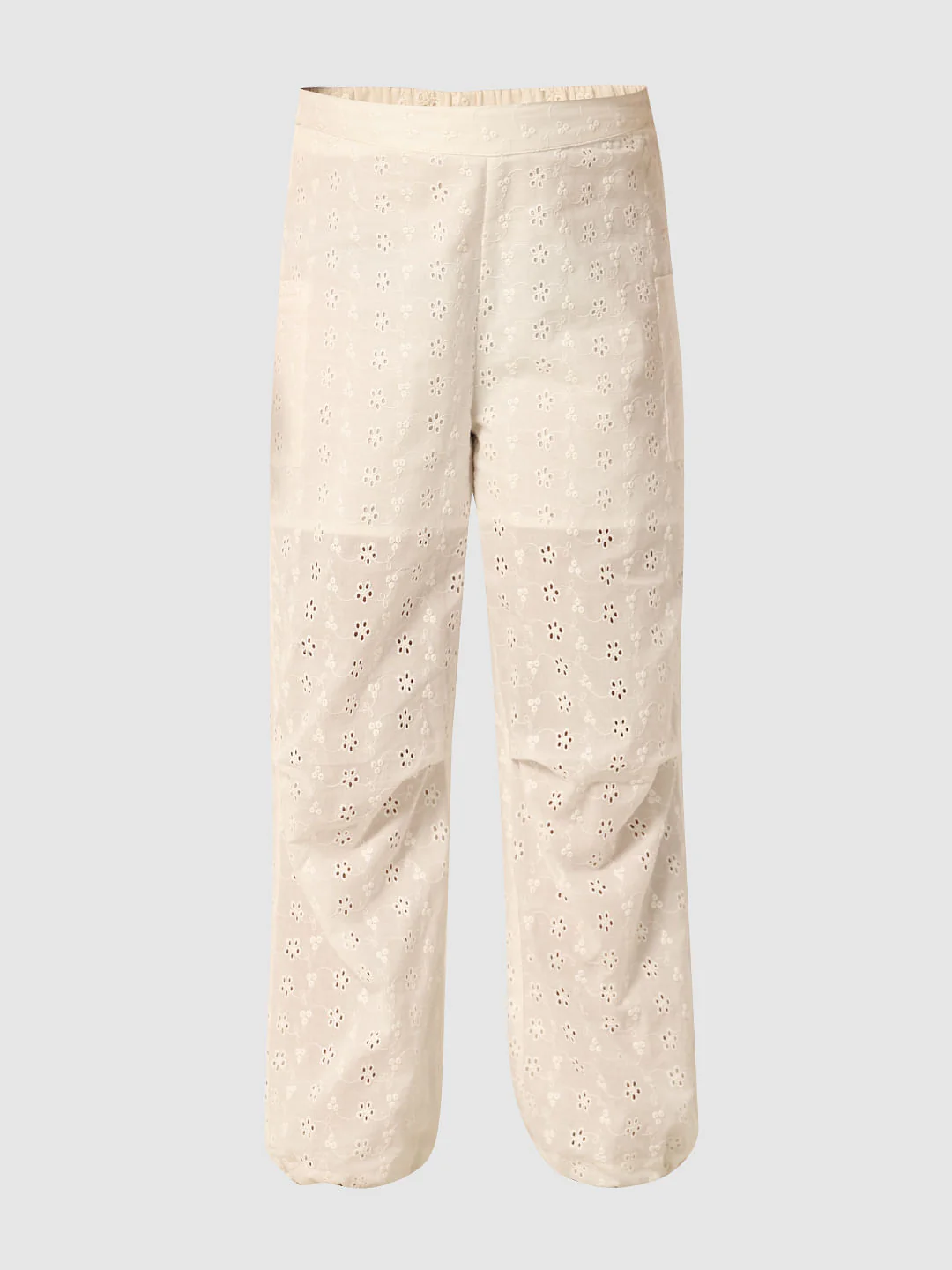 White Schiffli Cotton Joggers - Image 5