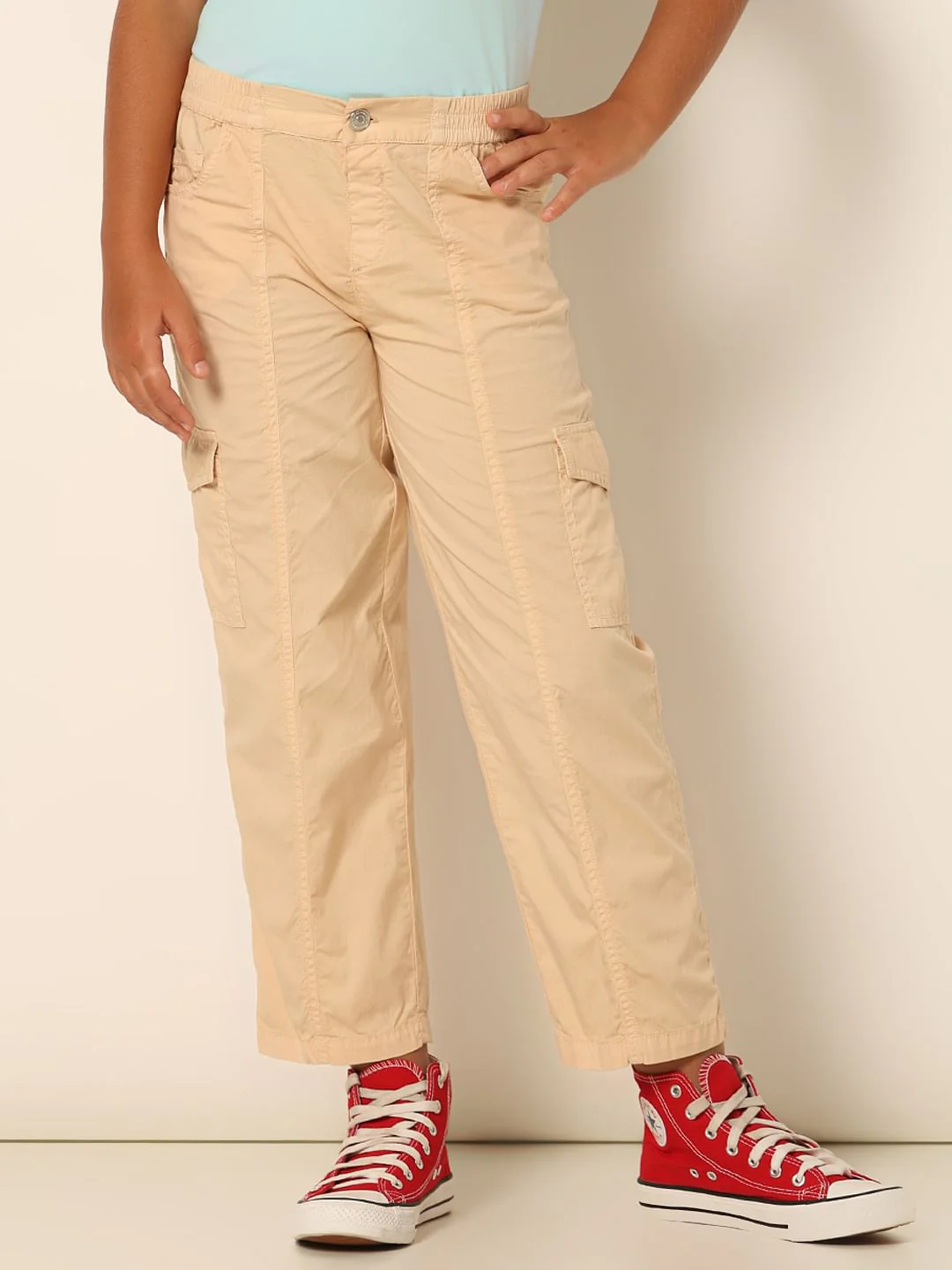 Girls Peach Mid Rise Cargo Pants - Image 2