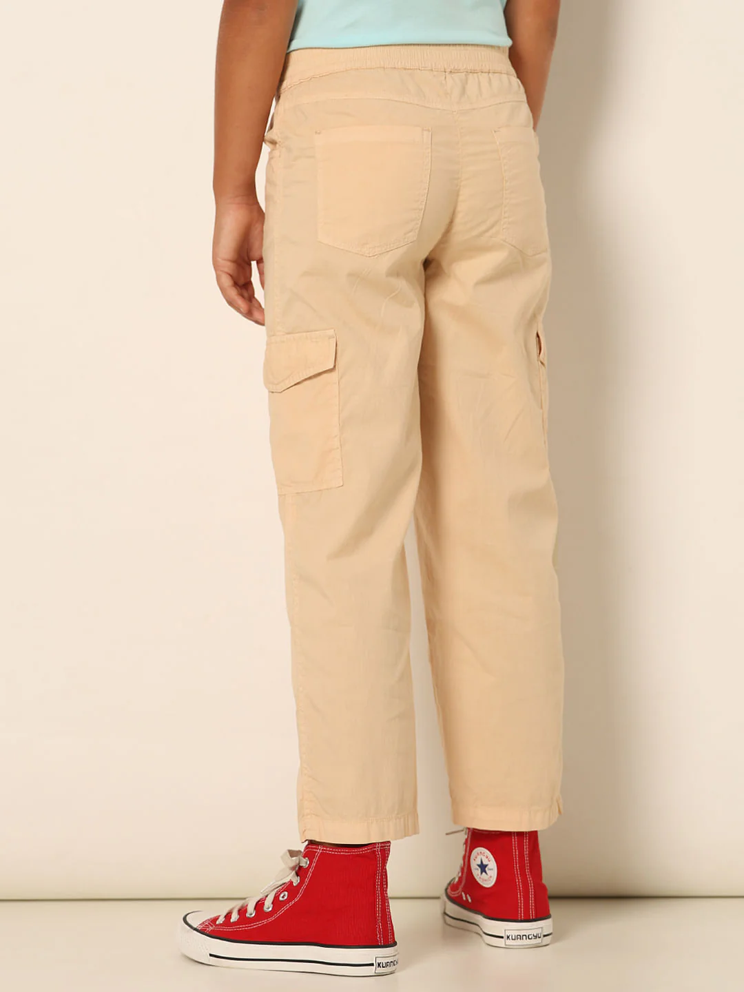 Girls Peach Mid Rise Cargo Pants - Image 3
