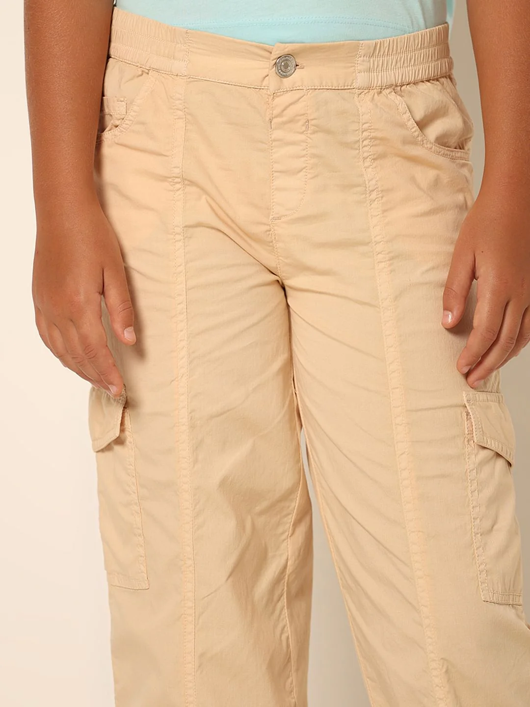 Girls Peach Mid Rise Cargo Pants - Image 4