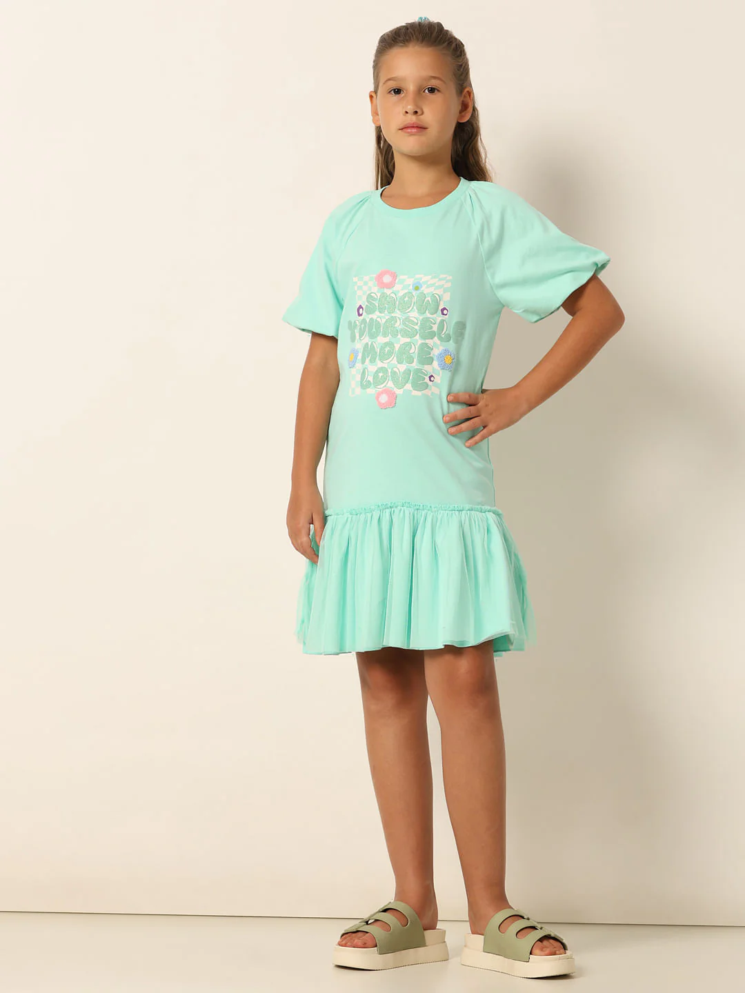 Green Graphic Print Fit & Flare Dress - Image 5