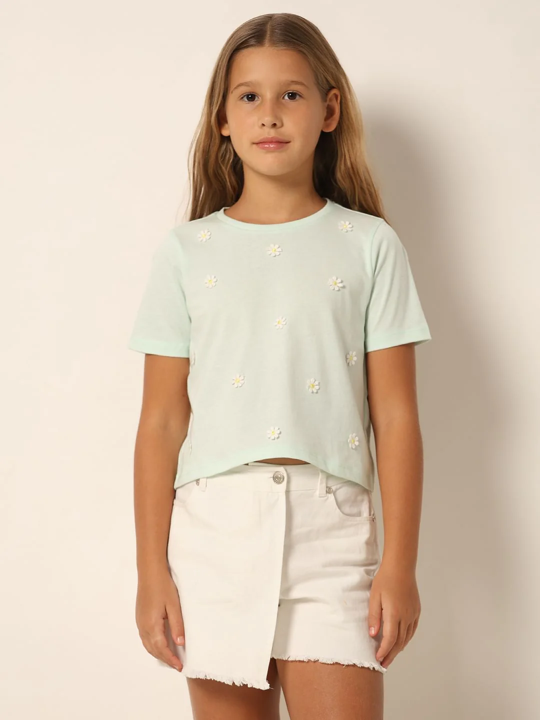 Mint Green Floral Motif T-Shirt - Image 3