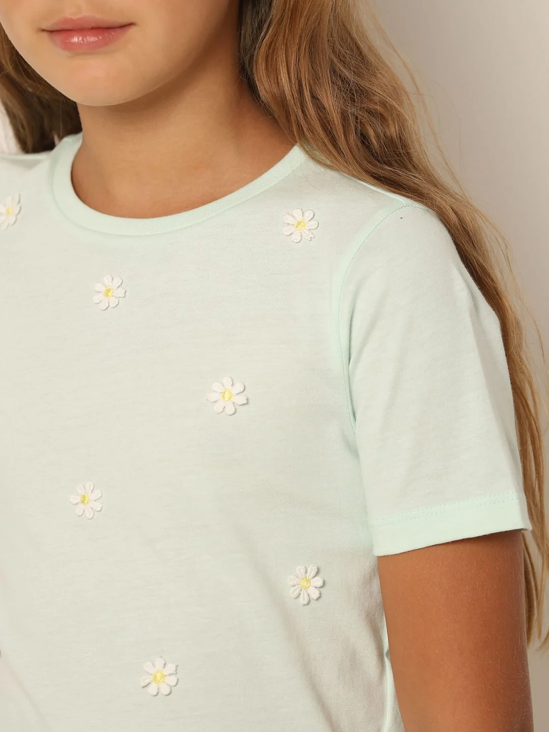 Mint Green Floral Motif T-Shirt - Image 5