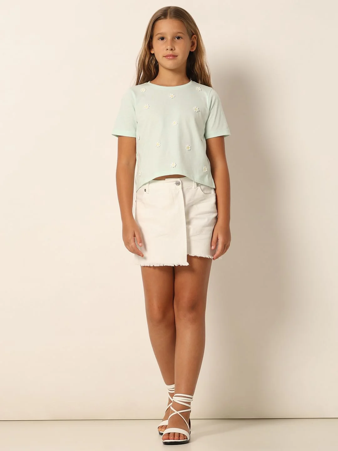 Mint Green Floral Motif T-Shirt - Image 6
